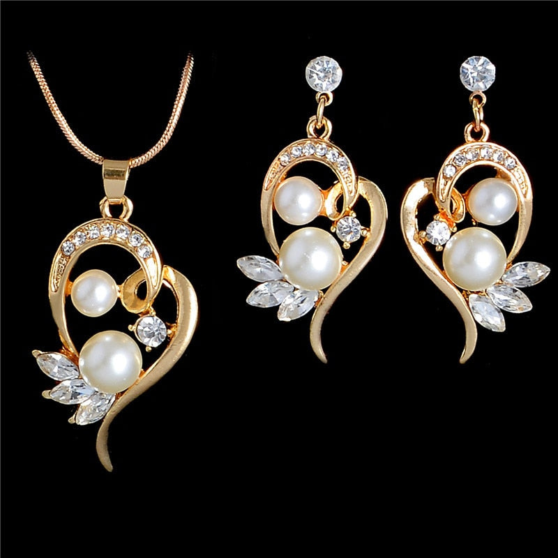 Gold Color Simulated Pearl Jewelry Set