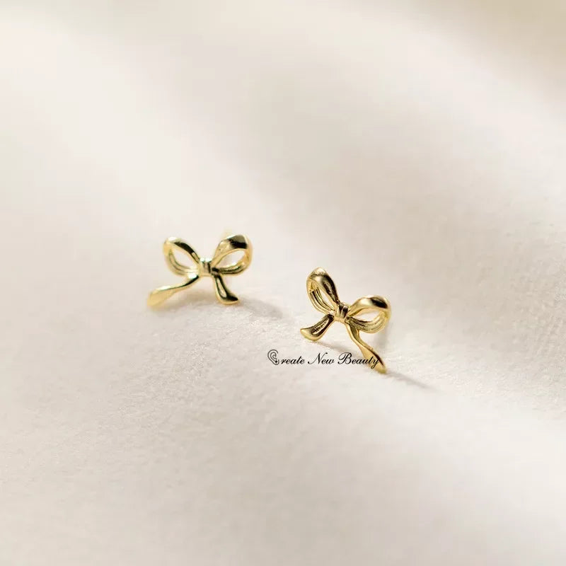 Fashion Earrings for Women Sweet Cute Bow Stud Earring 925 Silver Needles Simple Minimalist Ear Piercing Jewelry Gifts