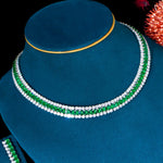 J187 presents a stunning jewelry set for Nigerian women, perfect for bridal weddings. This set features an elegant, shiny green and white baguette CZ silver color necklace and earrings. With its unique design and high-quality craftsmanship, this jewelry set is sure to make a statement on any special occasion.