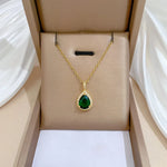 316L Stainless Steel Green Water Droplet Inlay Zircon Pendant Necklace Earrings Set Girl New Trend Jewelry Gift
