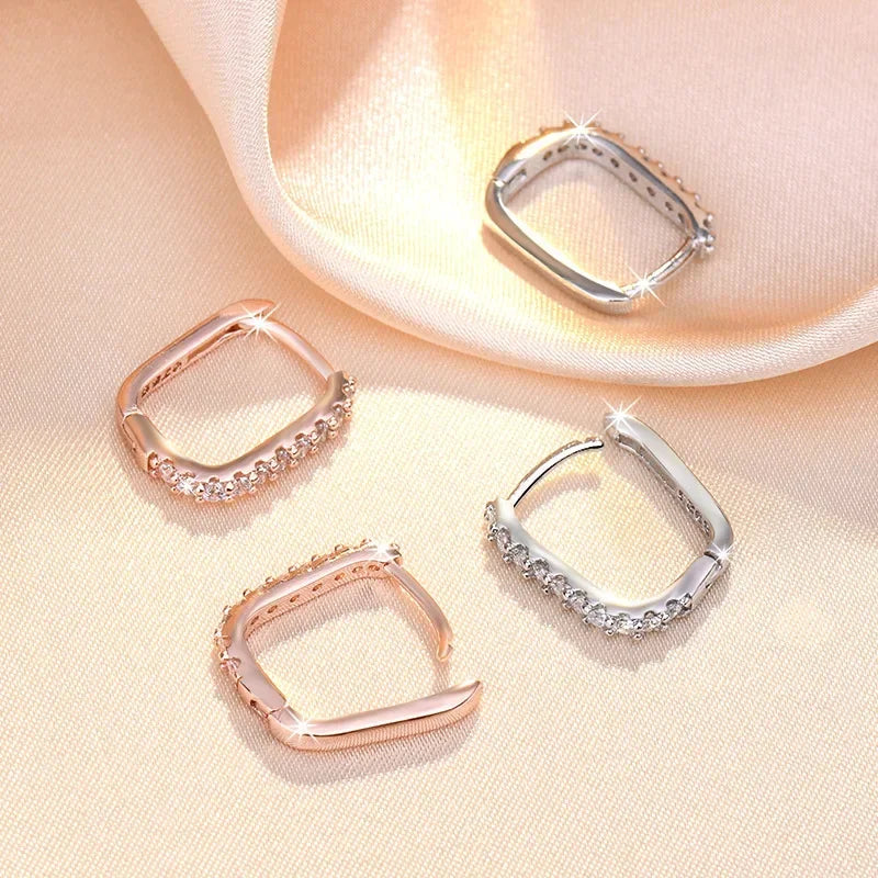 925 Sterling Silver Crystal Jewelry Fashion Zircon Circle Hoop Earrings for Woman Lady Wedding Party Gifts