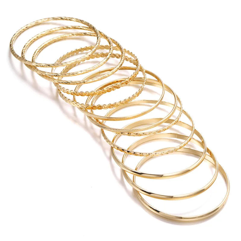 12 pcs Punk Curb Cuban Chain Bracelets Set for Women Miami Boho Thick Gold Color Charm Bracelets Bangles Fashion Jewelry