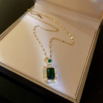 Bridal Exquisite Emerald Green Geometric Earring And Necklace Set