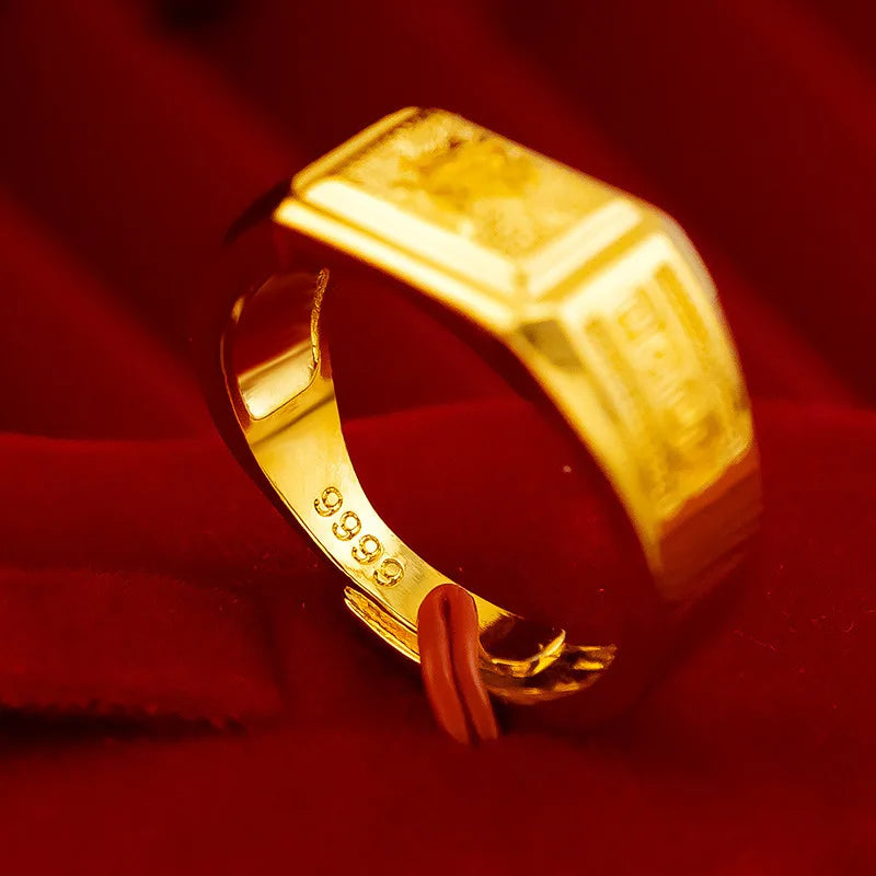 9999 gold men's rings, wealthy back pattern rings, 24K real gold opening rings, fashionable temperament men's ringsAU750
