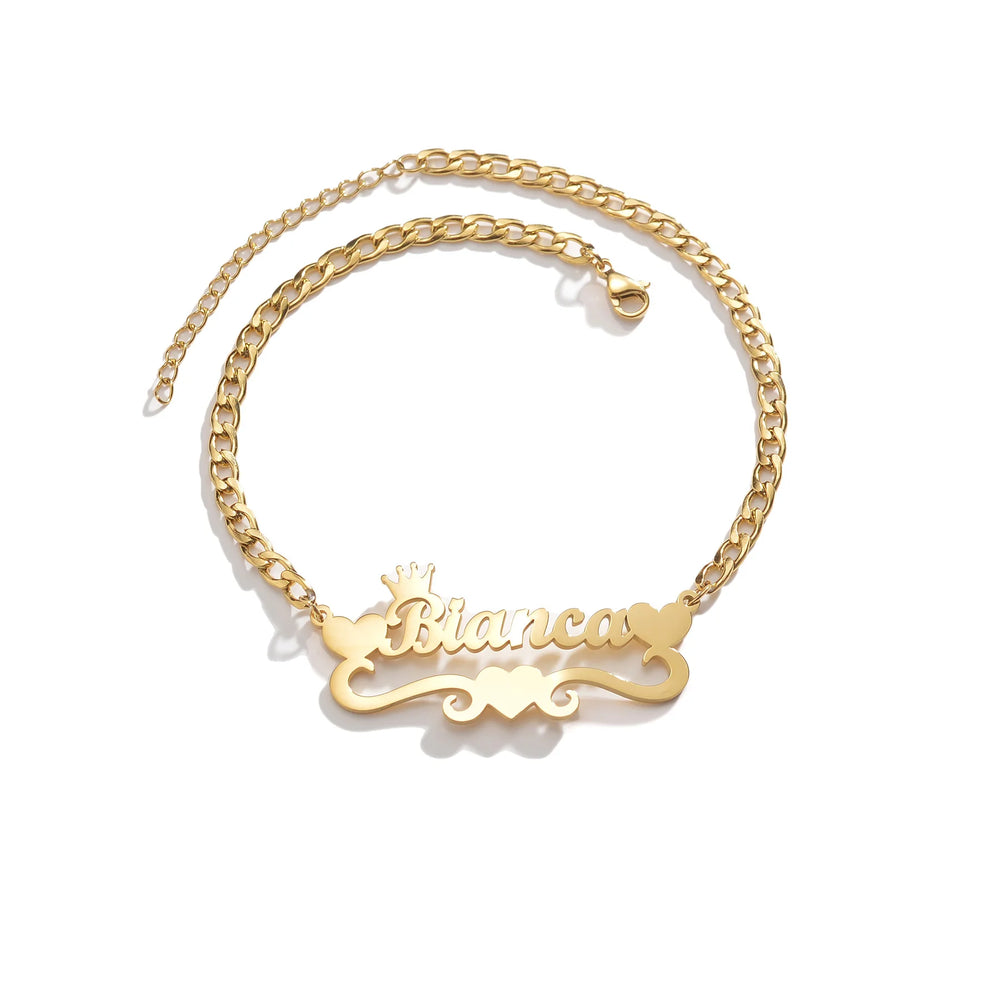 Elevate your style with a custom name anklet that is designed to be personalized just for you. Crafted from durable stainless steel, this anklet features a thick leg chain and measures 18cm in length. The addition of letter charms adds a touch of charm and uniqueness, making it an ideal customized gift for women.