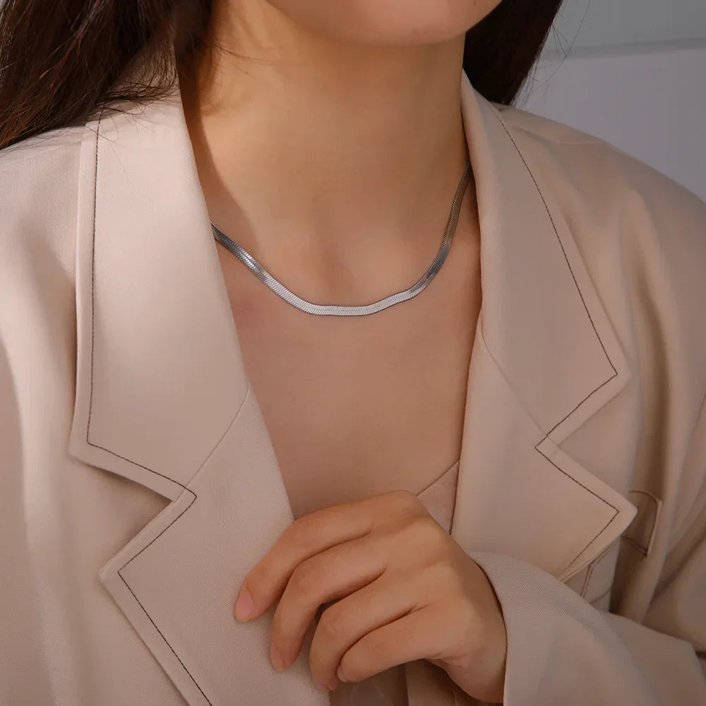 Gold Color Snake Chain Necklace for Women Men Stainless Steel Jewelry 2025 Trend Herringbone Chains Birthday Couple Gift