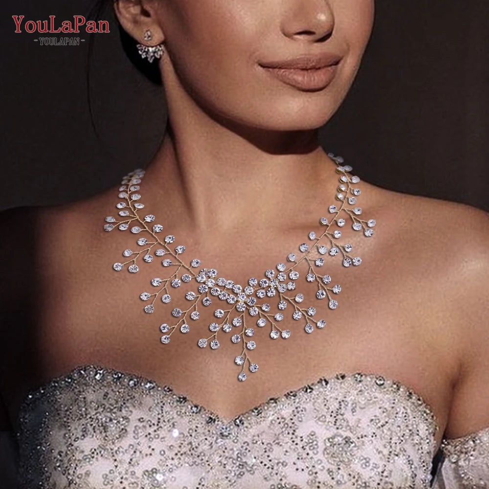 Elegant Crystal Woman Necklace Bridal Clavicle Chain Choker Wedding Party Diamante Brides Jewelry Anniversary Gift HN01