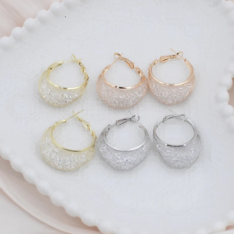 Minimalist Wire Mesh Zircon Round Hoop Earring for Women Unique Gold Color Loop Statement Party Jewelry LOVE Christmas Gift