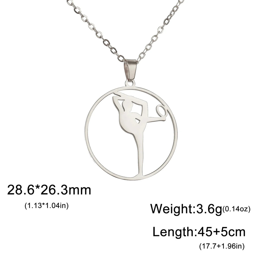 Gold Color Gymnast Girl Pendant Necklace for Women Stainless Steel Rhythmic Gymnastics Necklace Jewelry Gift 2025 Trendy