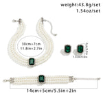 3Pcs/Set Multilayer Imitation Pearl Chain Necklace Bracelet for Women Wedding Bridal Goth Stud Earrings Jewelry Set Accessories