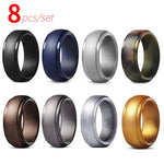 New Sports Rings Hypoallergenic Flexible Mens 8pcs/set 8mm Wedding Rubber Bands Silicone Finger Ring For Men 7-14 Size