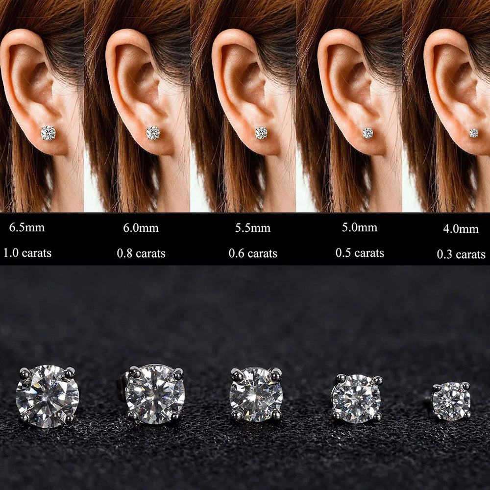 Brilliant Round Cut Moissanite Stud Earrings 18K White Gold Plated Moissanite Silver Earrings
