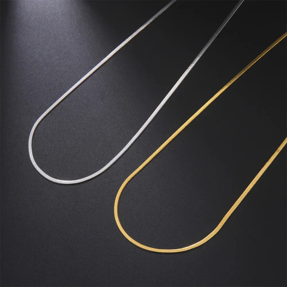 Gold Color Snake Chain Necklace for Women Men Stainless Steel Jewelry 2025 Trend Herringbone Chains Birthday Couple Gift