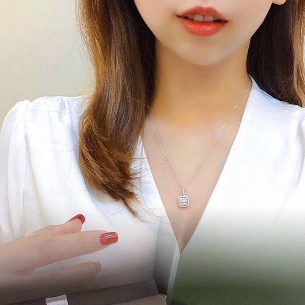 Fashion Contracted Design Square Cubic Zircon Pendant Necklace for Women Exquisite Neck Accessories Wedding Party Jewelry