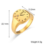 This trendy 18K gold-plated ring for women is a romantic clock LOVE ring made of stainless steel. It is a waterproof jewelry gift that exudes French charm.