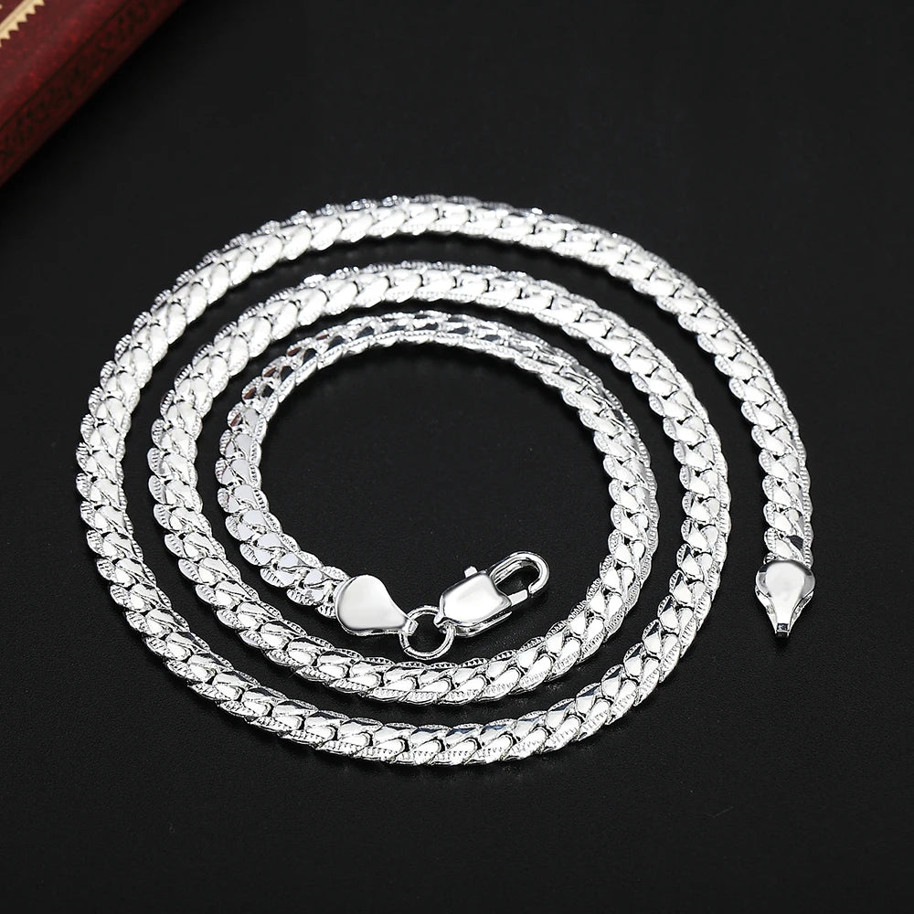 Fine 45-60cm 925 Sterling Silver 6MM Full Necklace Bracelet Fashion Jewelry For Women Men Link Chain Set Wedding Gift