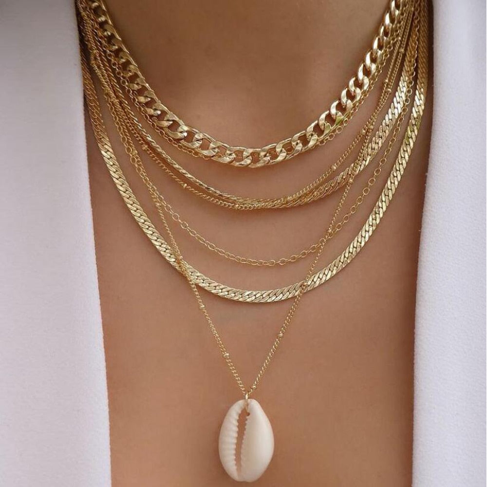 Bohemia Multilayer Moon Gold Color Pendant Necklace