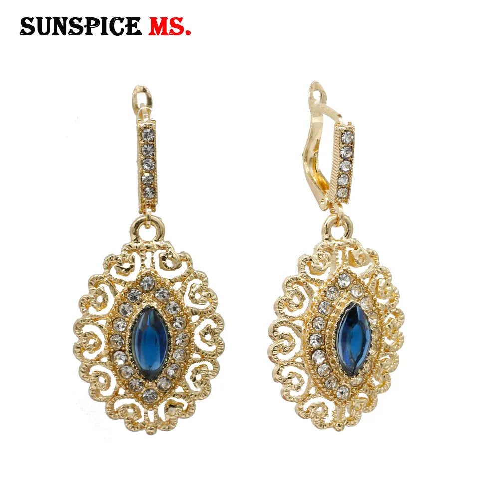 Sunspicems Chic Gold Color Morocco Earring Arabic Women Drop Earring Bride Wedding Jewelry Hollow Arabesques French Earring Gift