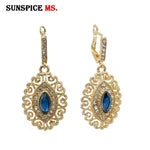 Sunspicems Chic Gold Color Morocco Earring Arabic Women Drop Earring Bride Wedding Jewelry Hollow Arabesques French Earring Gift