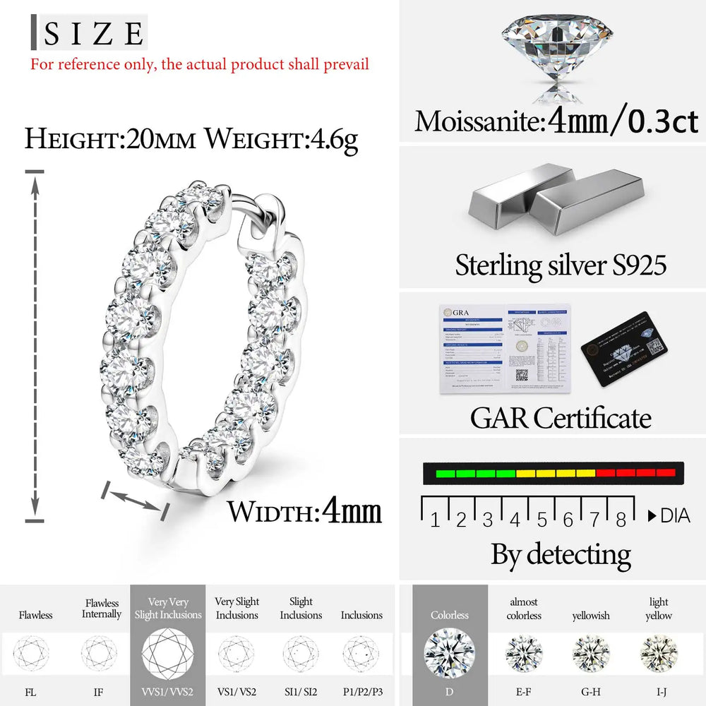 Classic Clip Earrings For Women S925 Sterling Silver  Moissanite Earring Fine Jewelry