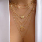 Bohemia Multilayer Moon Gold Color Pendant Necklace