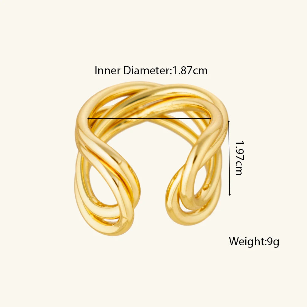 Stainless Steel Rings 18k Gold-Plated Waterproof No Fading Wrinkles Open Rings Valentine's Day Parties Jewelry Gift