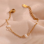Anti-allergy Stainless Steel Chain Freshwater Pearl Chain Necklace Bracelets For Women Gold Plated Jewelry Set
