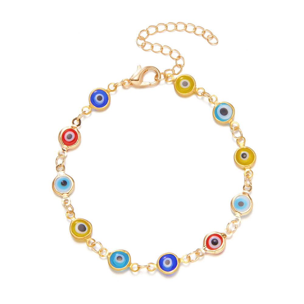 Lucky Turkey Evil Eye Bracelet For Women Men Colorful Red Blue Eye Adjustable Metal Chain Bangles Good Luck Wealth Jewelry Gifts