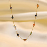 Colourful Beads String Natural Stone Bracelets Bohemia Titanium Steel Collarbone Chain Necklace Vintage Jewelry Sets for Women
