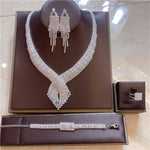 4pcs Fashion Exquisite Tassel Rhinestone Earrings Necklace Ring Bracelet Set Luxury Wedding Party Crystal Jewelry Accessories