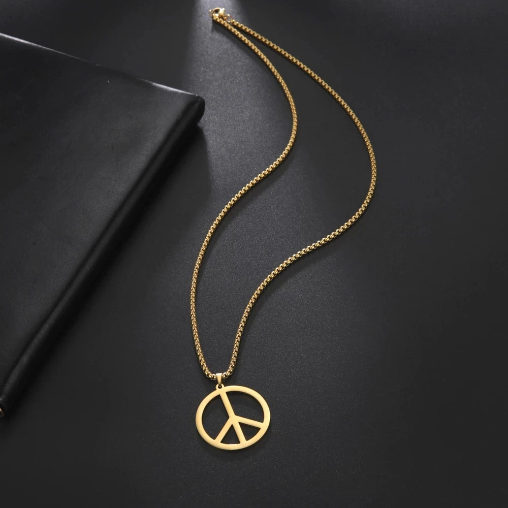 Cazador Stainless Steel 2025 Peace Sign Pendant Necklace for Men Gold Color Double Chain Necklace Jewelry Lover Gift Wholesale