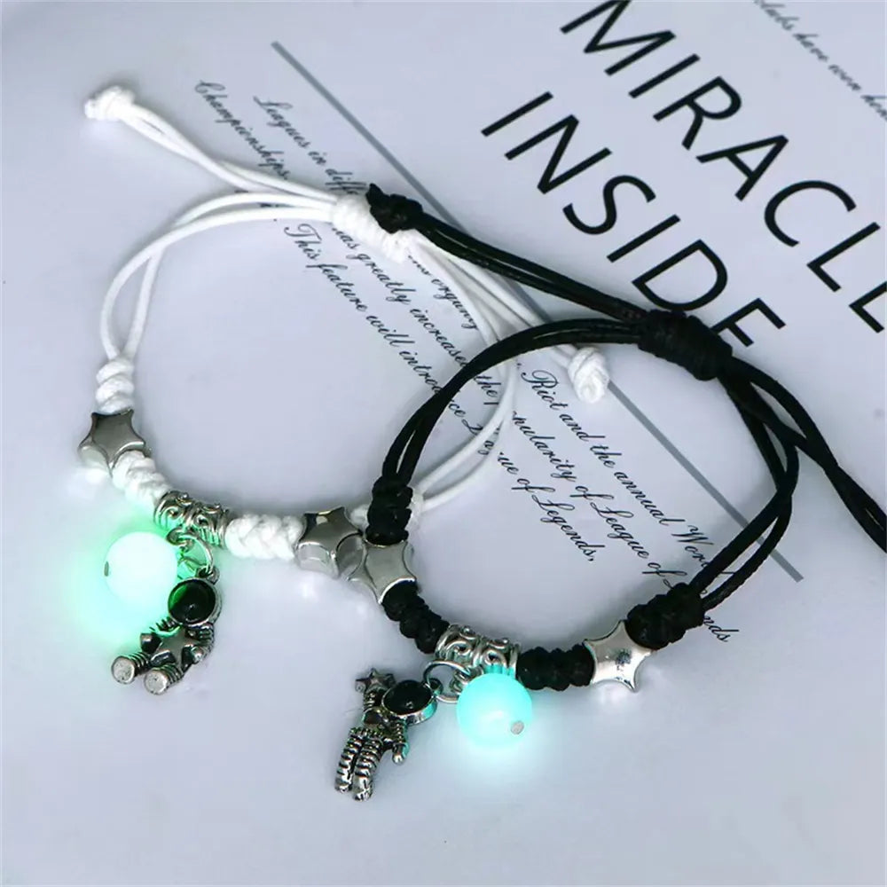 This set includes bracelets with luminous cat, star, moon, and cross charms. The bracelets are adjustable and made of woven rope, perfect for friendship bracelets. It is a great summer gift for both women and men.