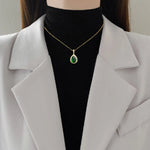 316L Stainless Steel Green Water Droplet Inlay Zircon Pendant Necklace Earrings Set Girl New Trend Jewelry Gift
