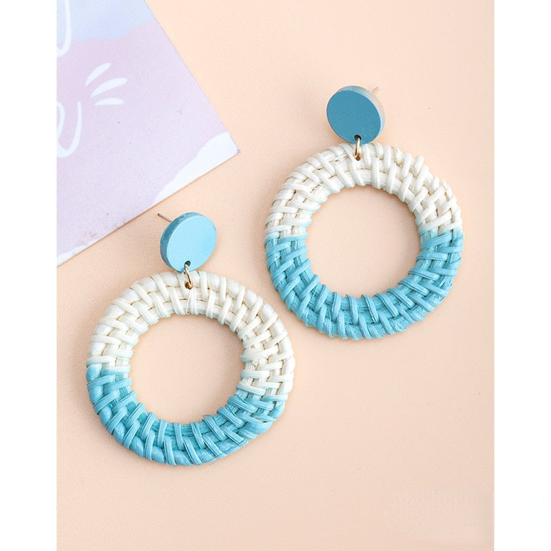 Rattan Raffia Tassel Pendant Earrings