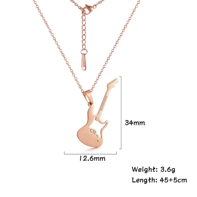 Stainless Steel Jewelry Musical Instrument Guitar Pendant Necklace for Women Men Chain Necklace Birthday Party Gift 2025