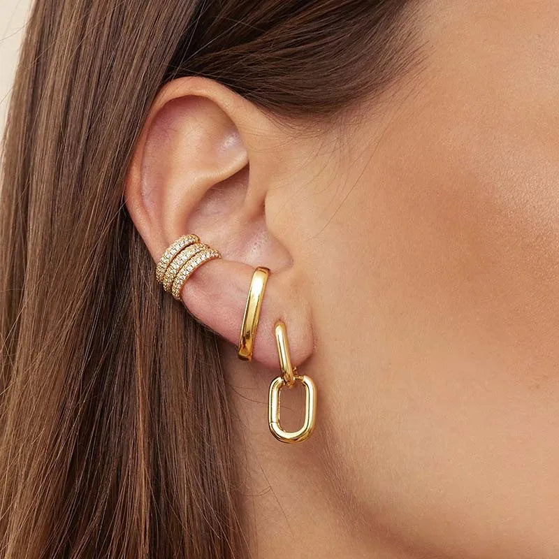  Gold Filled Hoop Drop Earrings Set for Women Ear Cuff Blue Zircon Enamel Dangle Earrings 2023 Fashion Jewelry Wholesale