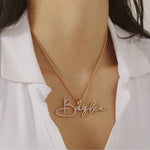 Qitian Custom Crystal Diamond Name Necklace 18k Gold-Plated Stainless Steel jewelry Personalized Zirconia Name Pendant For Women