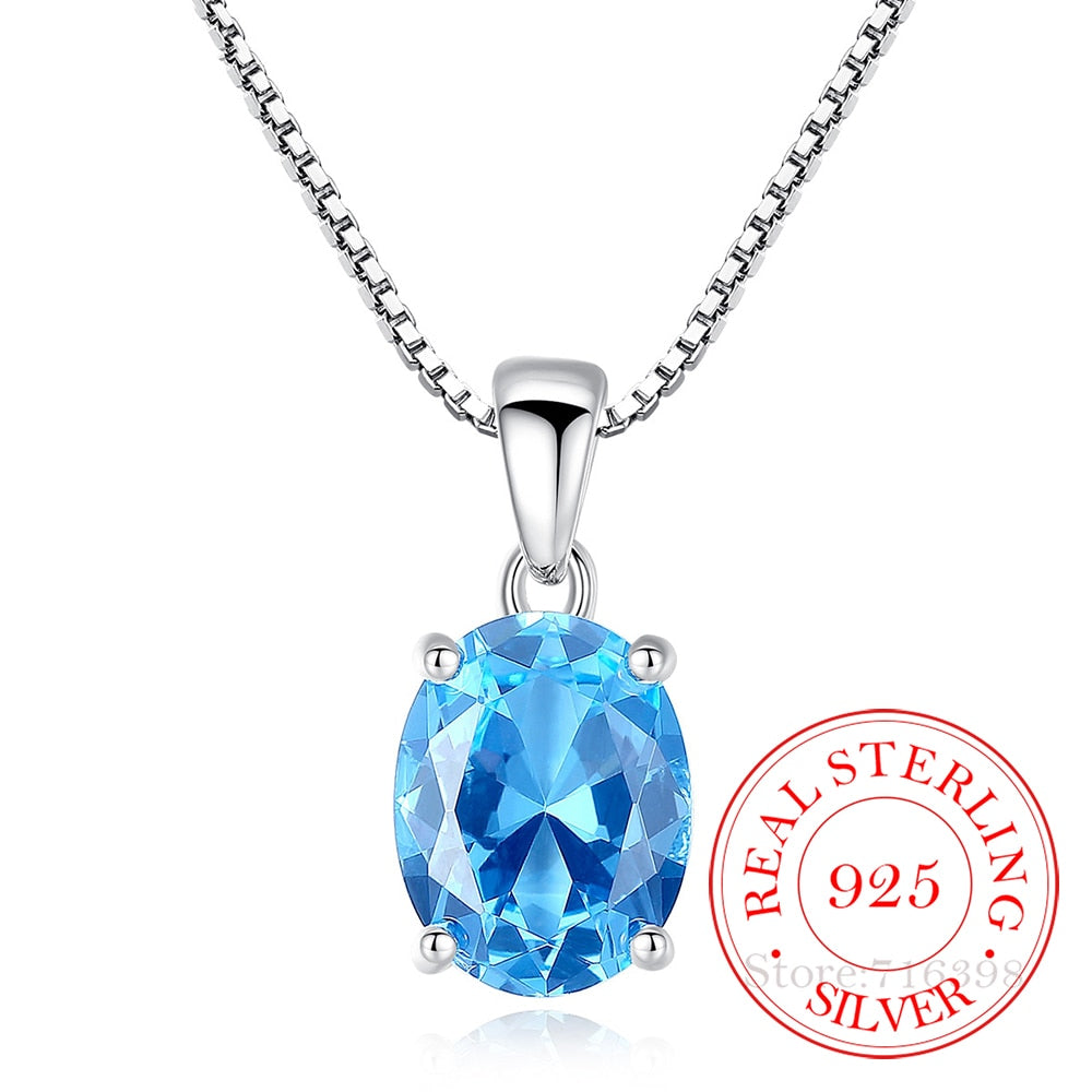 925 Sterling Silver Classic Blue Stone Necklace