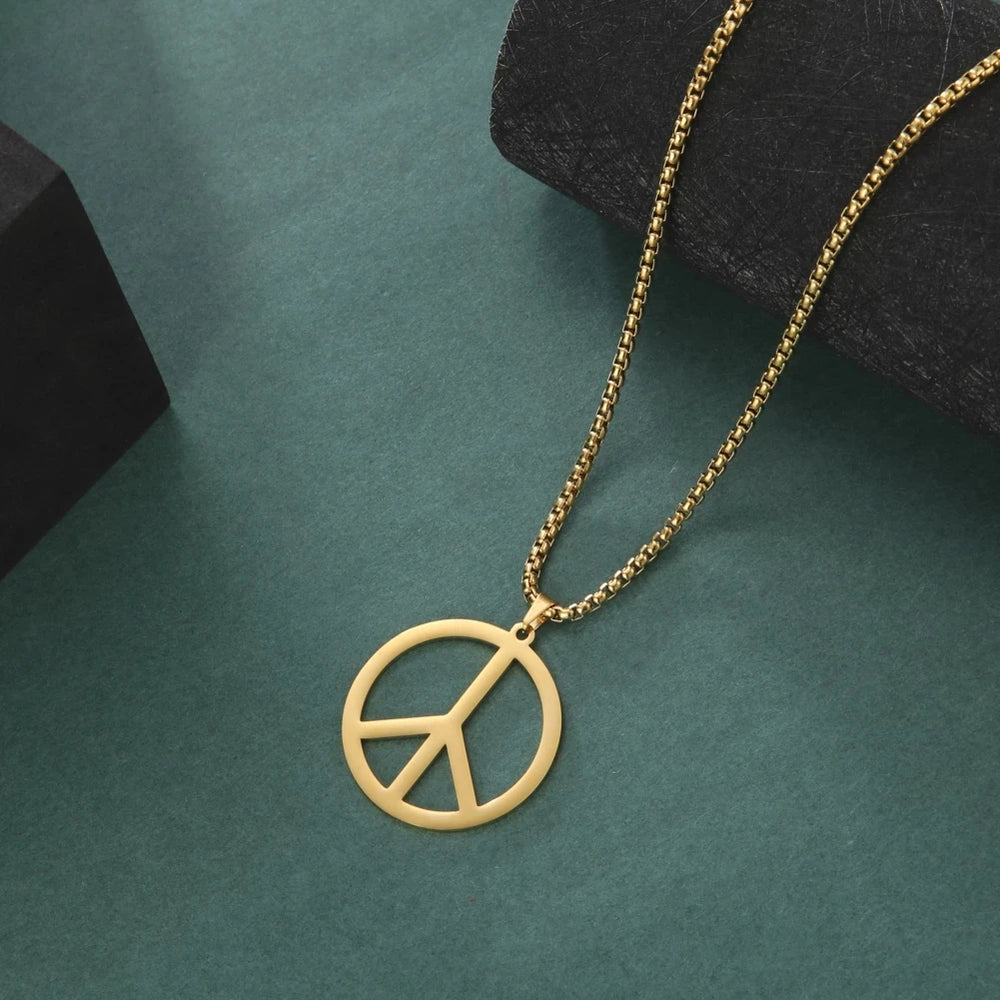 Cazador Stainless Steel 2025 Peace Sign Pendant Necklace for Men Gold Color Double Chain Necklace Jewelry Lover Gift Wholesale