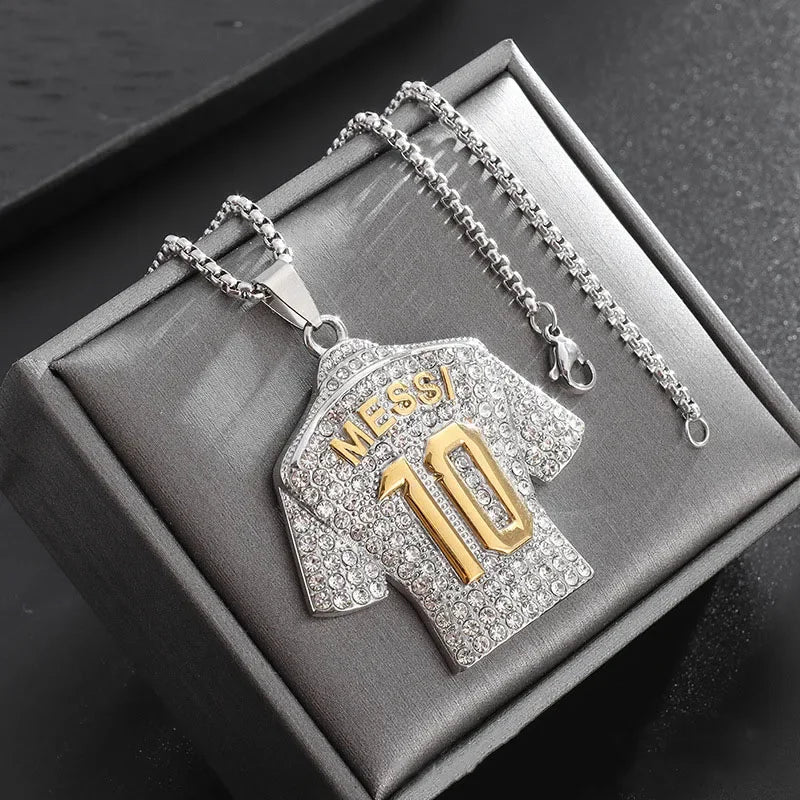 Discover the perfect accessory for soccer enthusiasts with the Lionel Messi Letter 10 Jersey Pendant Chain Necklace. This necklace is designed for men and boys who are passionate about football, making it an ideal gift for soccer fans. Show your support for Messi and add a stylish touch to your outfit with this football-themed jewelry accessory.