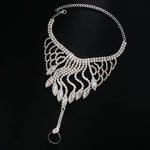 Luxury Hollow Rhinestone Harness Bracelet Finger Chain for Women Crystal Wrap Bangle Hand Chain Bridal Wedding Jewelry