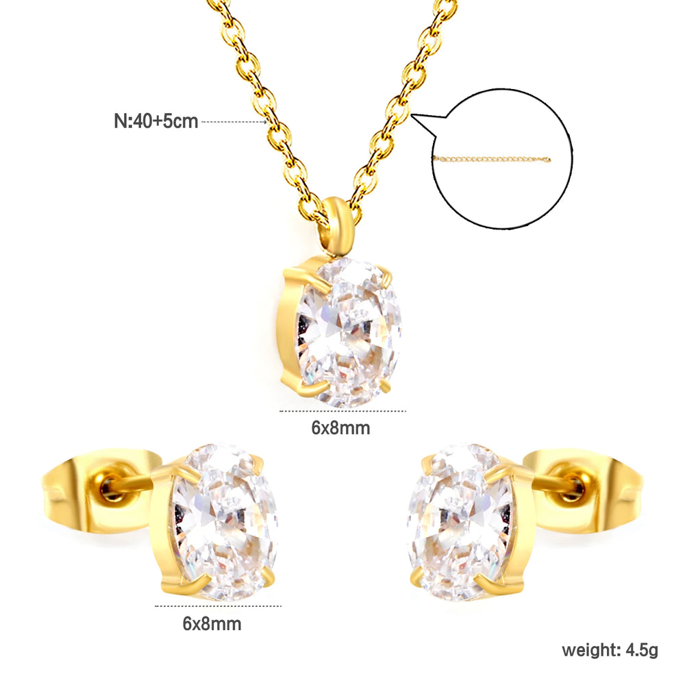 Bling Cubic Zirconia Necklace Earrings Set Stainless Steel Jewelry Woman/Girls Minimal joyas for Wedding Party 2025