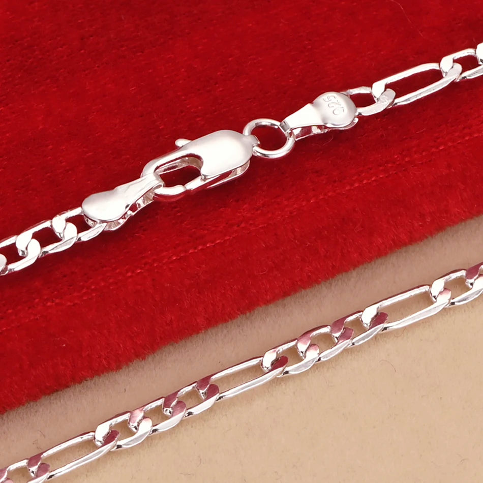 Noble New 925 Sterling Silver 4MM Chain for Men Women Bracelet Necklace Jewelry Set Lady Christmas Gifts Charms Wedding