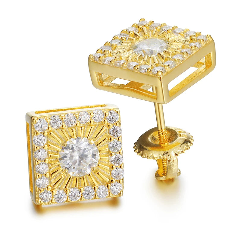 Fashion Square Hip Hop Sterling Silver Moissanite Earring For Women Jewelry Luxury Gift