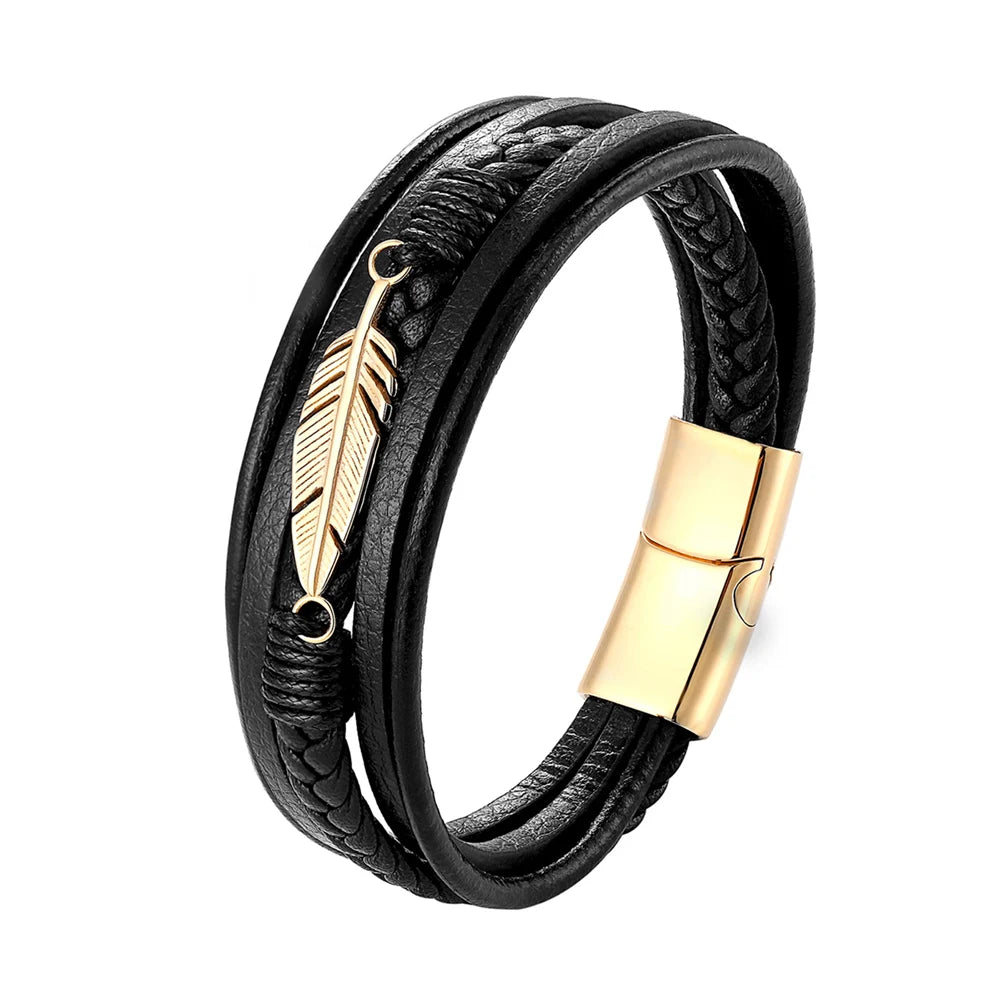 A range of exquisite luxury accessories with this high-quality men's fashion gift. Crafted from genuine black leather, these bracelets offer a unique combination of style and versatility. Perfect for those who appreciate a touch of wild handsomeness, these DIY bracelets make for a truly remarkable gift.