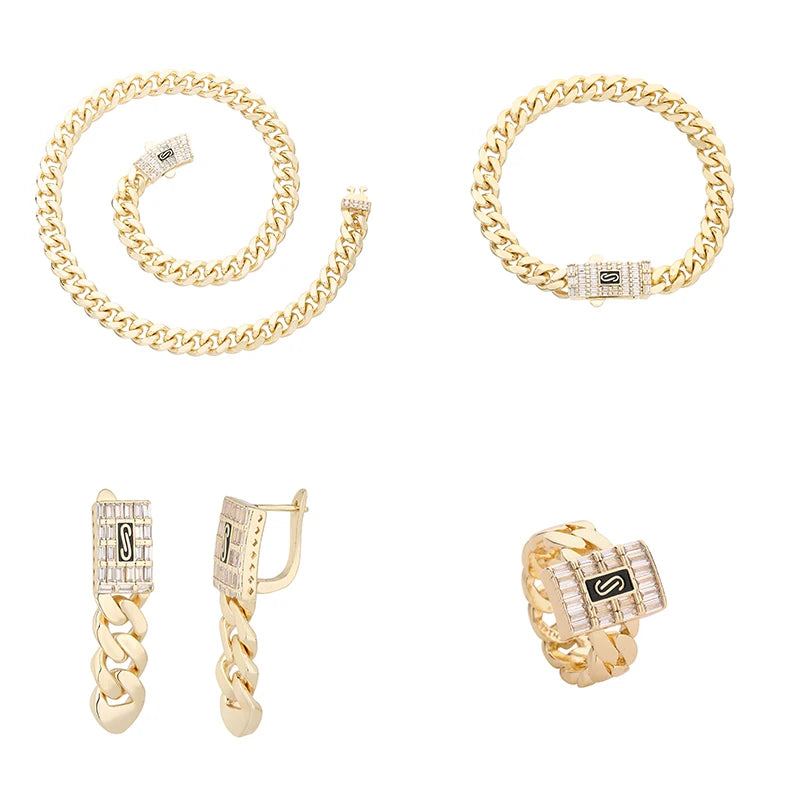 Original new Monaco necklace bracelet Monacoring Monaco earrings four-piece set inlaid zircon copper material supports wholesal
