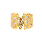 Chunky Wide Zircon Initial Letter Rings For Women Stainless Steel Opening Finger Ring Hip Hop Minimalist Jewelry Gift Femme