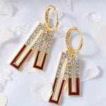 New Fashion White Square Rhinestone Zircon Double Pendant Gold Color Earrings for Women Unique Design Girls Trend Jewelry Gift