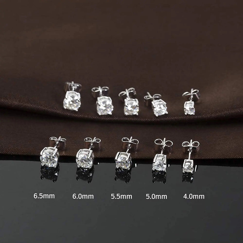 Brilliant Round Cut Moissanite Stud Earrings 18K White Gold Plated Moissanite Silver Earrings