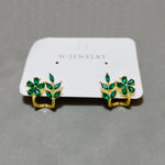 925 Silver Needle Green Flower Earrings For Women Korean Fashion Jewelry 2024 Trending Luxury Zircon Leaf Women's Stud Earrings